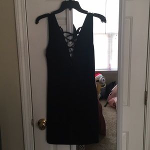 Black lace up bodycon dress